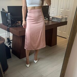 Elegant Pink Satin Midi Skirt